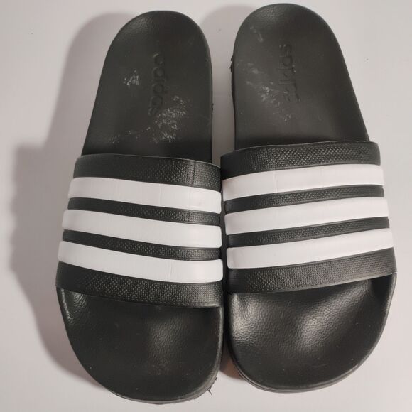 Adidas cloudfoam triple stripe black and white slides slip ons sandals men's 11 - Picture 4 of 15